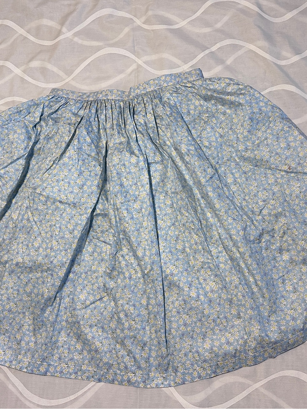 Magnolia Place Light Blue & White Daisy Print Jane Swing Skirt - 100% cotton